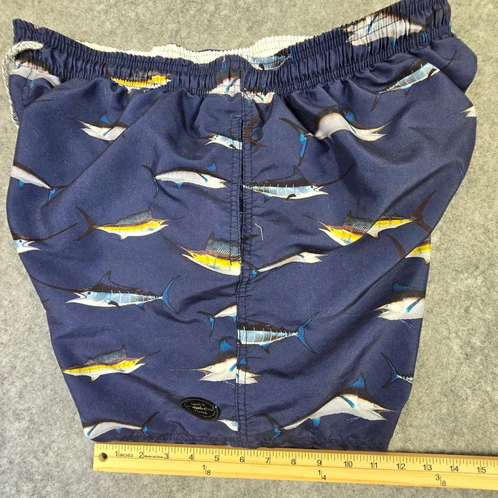 Spicy Tuna Swim‎ Trunks Men 2XL Navy Blue Marlin Print Elastic Waist Beachwear